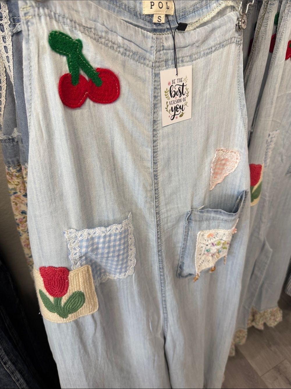POL Light Blue Patchwork Wide-Leg Denim Overalls - Picture 9 of 13
